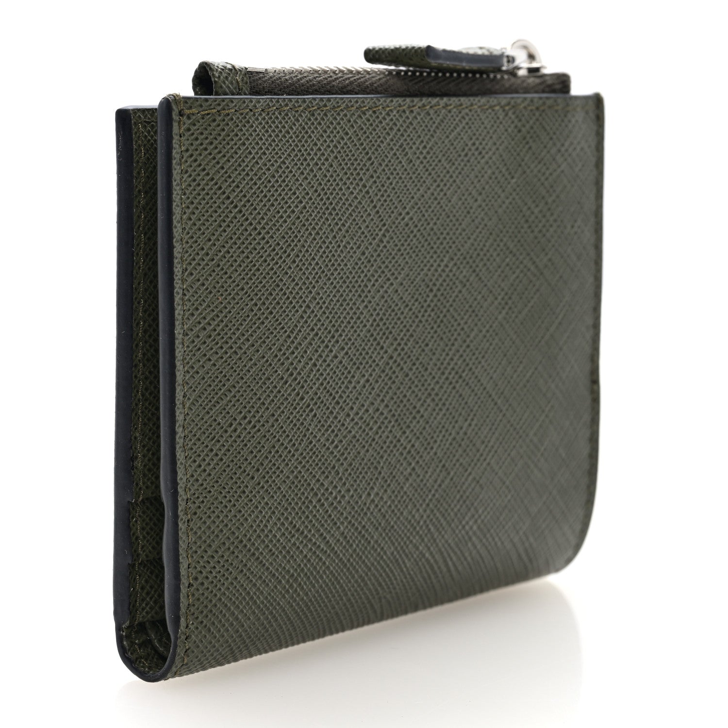 Prada Saffiano Zip Top Compact Wallet Dark Green 3 of 6