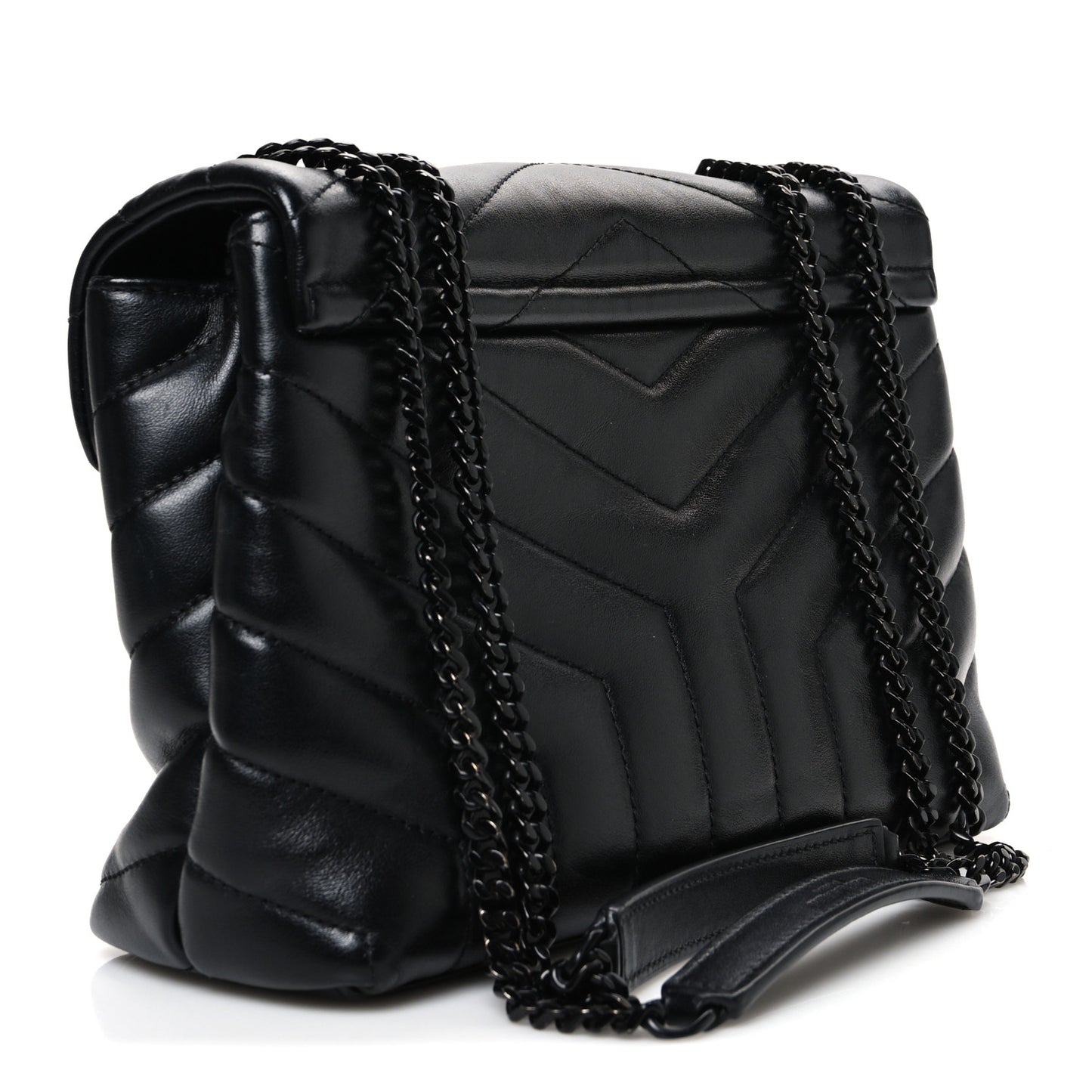 Calfskin Y Quilted Monogram Monochrome Small Loulou Chain Satchel Black