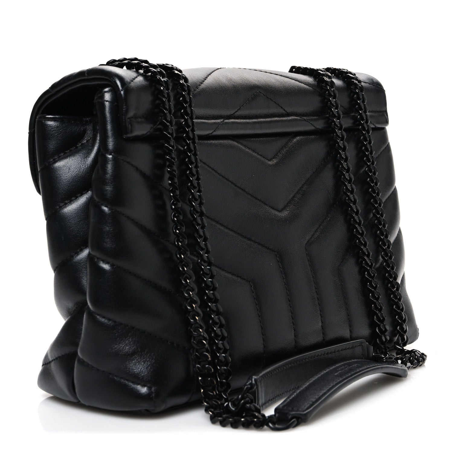 Saint Laurent Calfskin Y Quilted Monogram Monochrome Small Loulou Chain Satchel Black 3 of 10