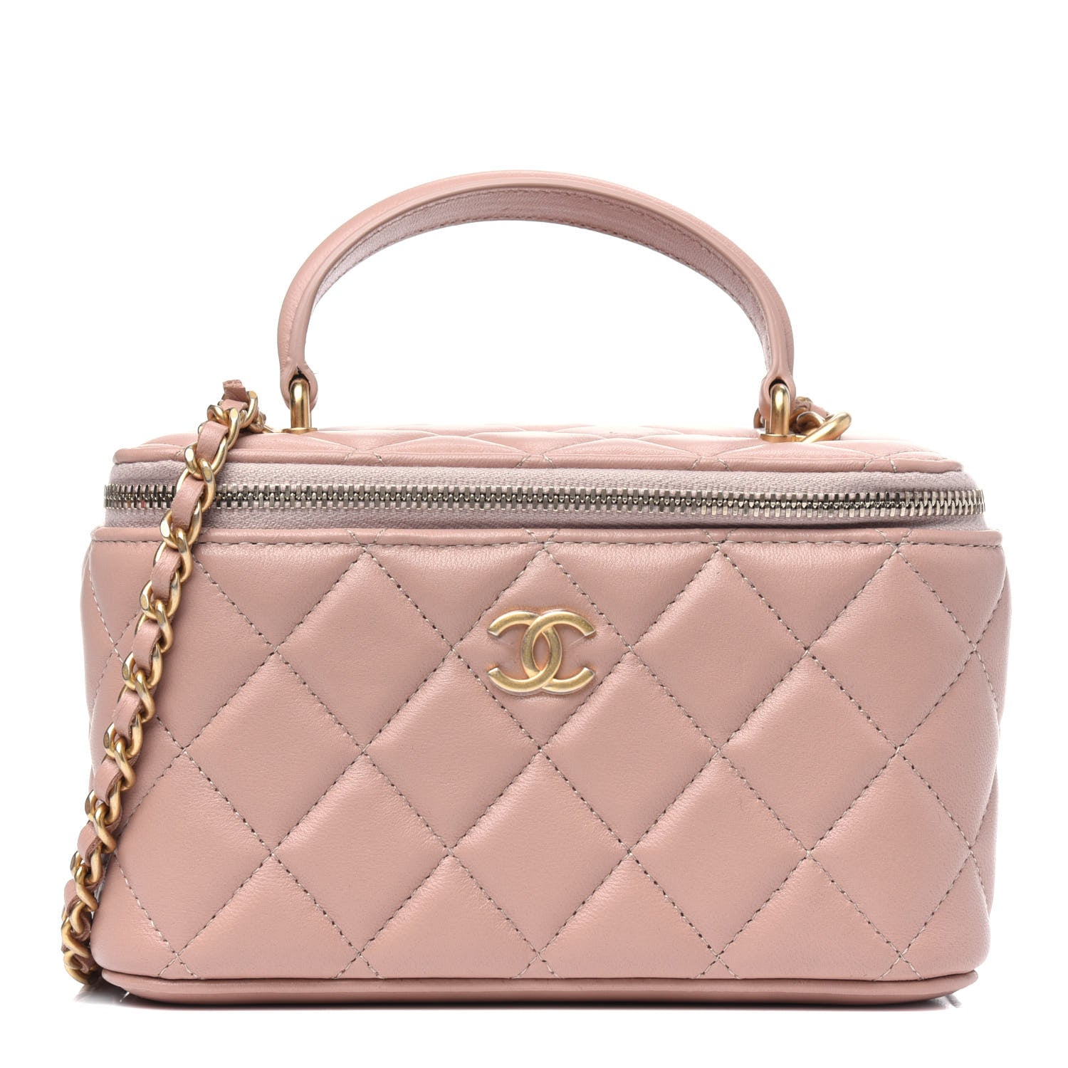 Chanel Lambskin Quilted Small Top Handle Vanity Case With Chain Beige 1 of 4