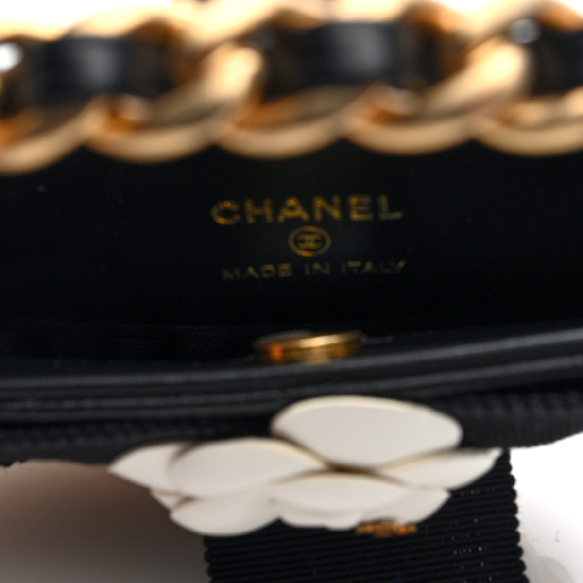 Chanel Lambskin Quilted Round Camellia Mini Clutch Black 5 of 8