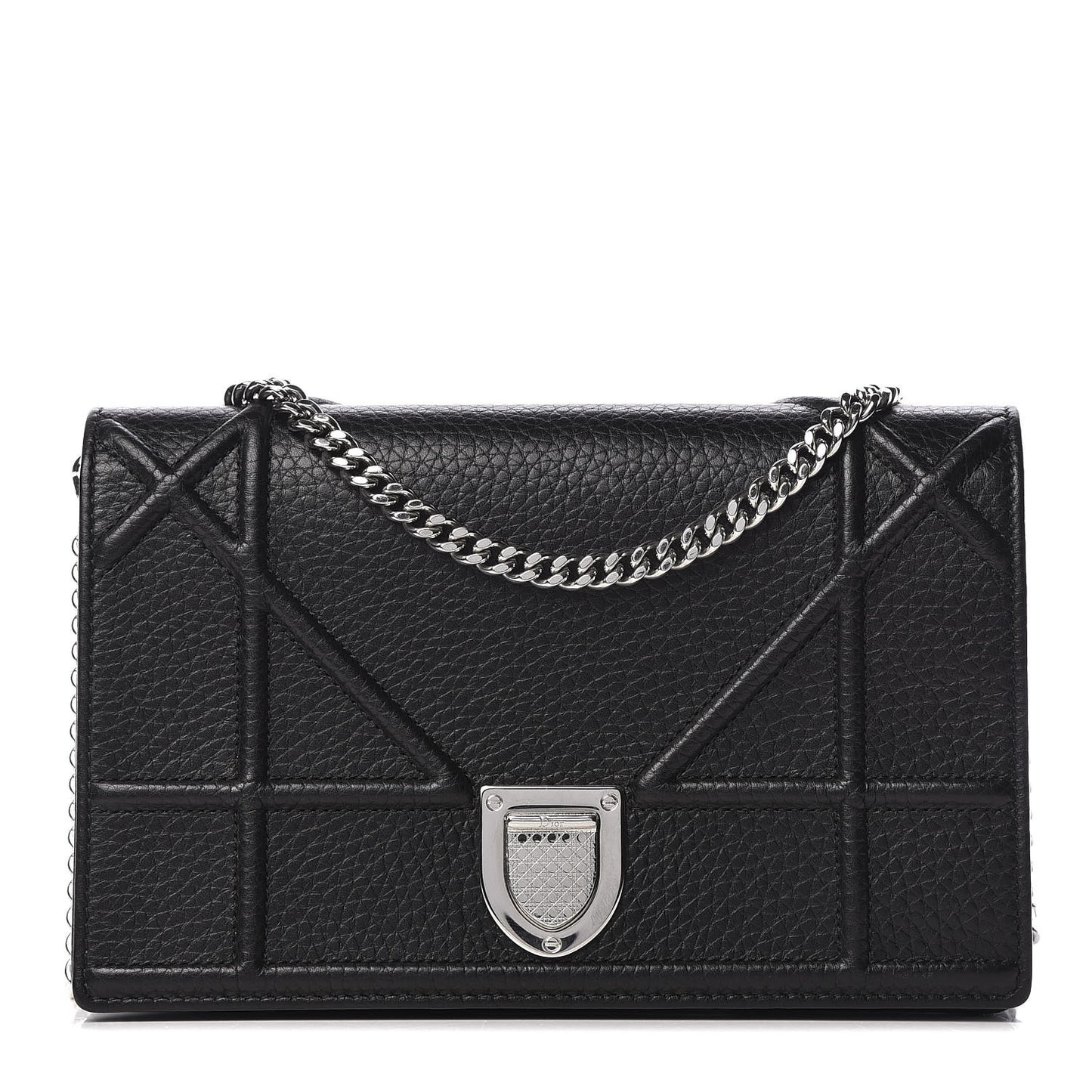 Grained Calfskin Diorama Wallet on Chain Pouch Black