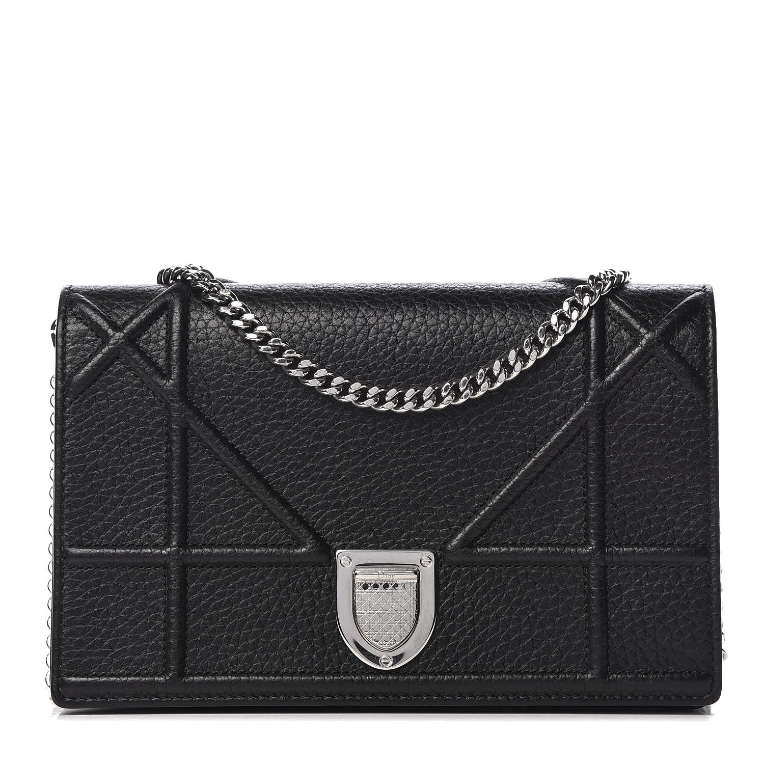Christian Dior Grained Calfskin Diorama Wallet on Chain Pouch Black 1 of 10