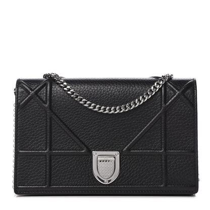 Christian Dior Grained Calfskin Diorama Wallet on Chain Pouch Black 1 of 10