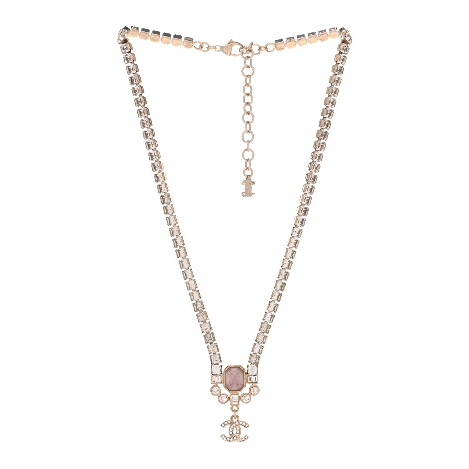 Chanel Crystal CC Pendant Choker Gold Pink 3 of 6
