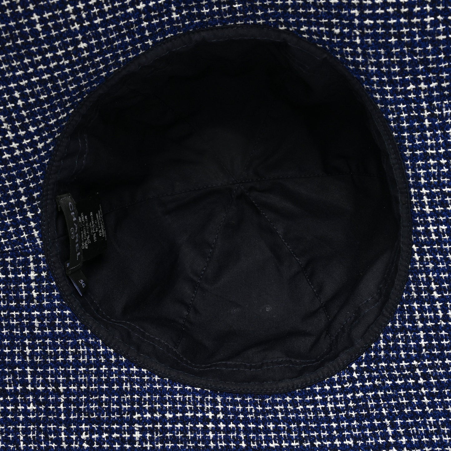 Tweed Cotton Wide Brim Hat 56 Navy White Black