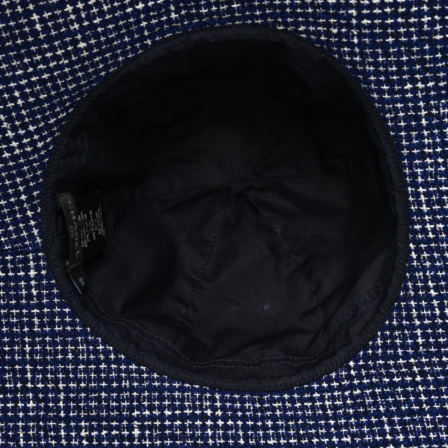 Chanel Tweed Cotton Wide Brim Hat 56 Navy White Black 7 of 8