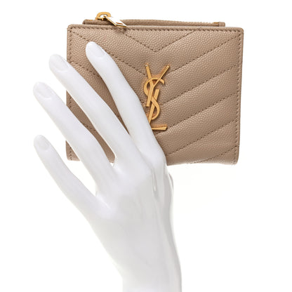 Saint Laurent Grain De Poudre Matelasse Chevron Monogram Zipped Card Case Nude Powder 2 of 11