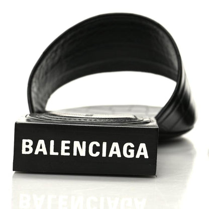 Balenciaga Calfskin Logo Crocodile Embossed Box 5mm Slide Sandals 37 Black White 6 of 10