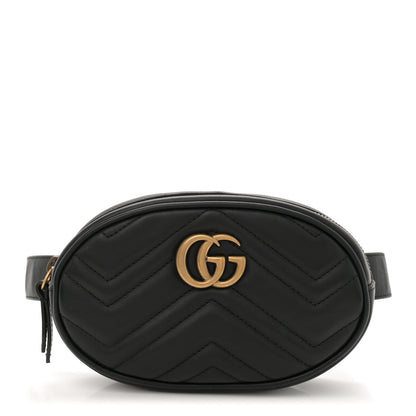 Gucci Calfskin Matelasse GG Marmont Belt Bag 85 34 Black 1 of 10