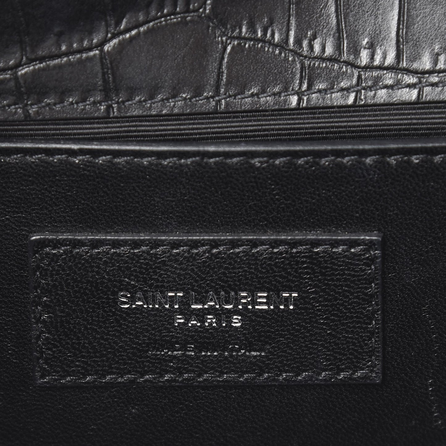Calfskin Crocodile Embossed Monogram Small Kate Tassel Satchel Black