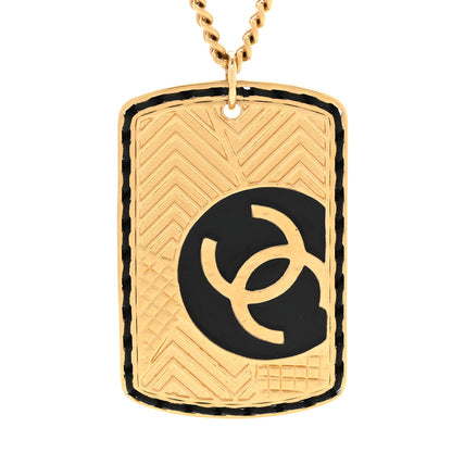 Chanel CC ID Dog Tag Charm Necklace Gold Black 4 of 6