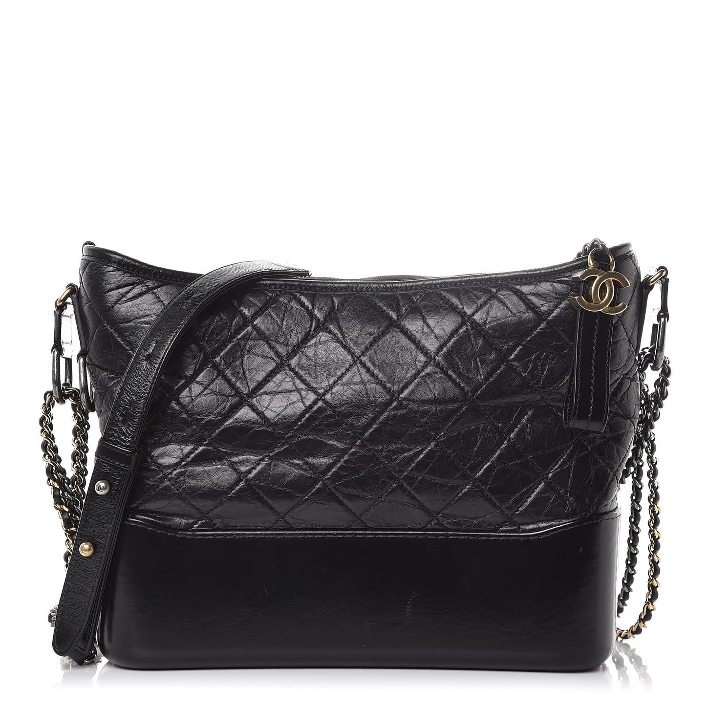 Aged Calfskin Quilted Medium Gabrielle Hobo Black