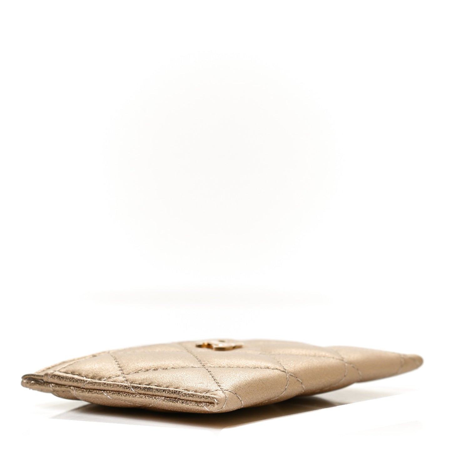 Metallic Lambskin Quilted CC Card Holder Gold