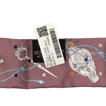 Hermes Silk Les Cles A Pois Twilly Marron Glace Gris 3 of 4