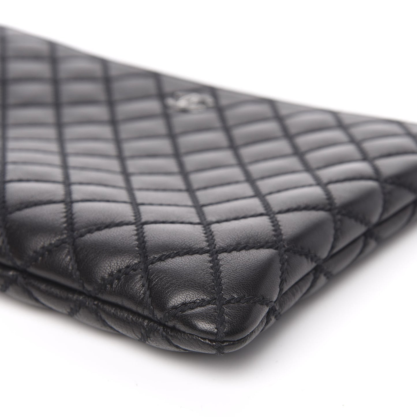 Sheepskin Stitched Lacquered CC Medium Cosmetic Case Black