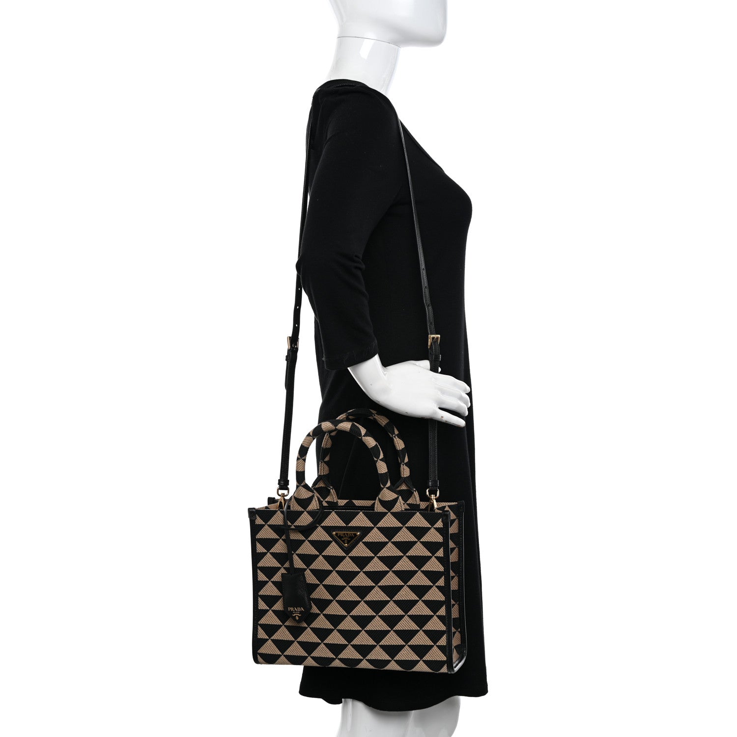 Prada Jacquard Saffiano Triangolo Symbole Embroidered Small Tote Black Corda 2 of 9