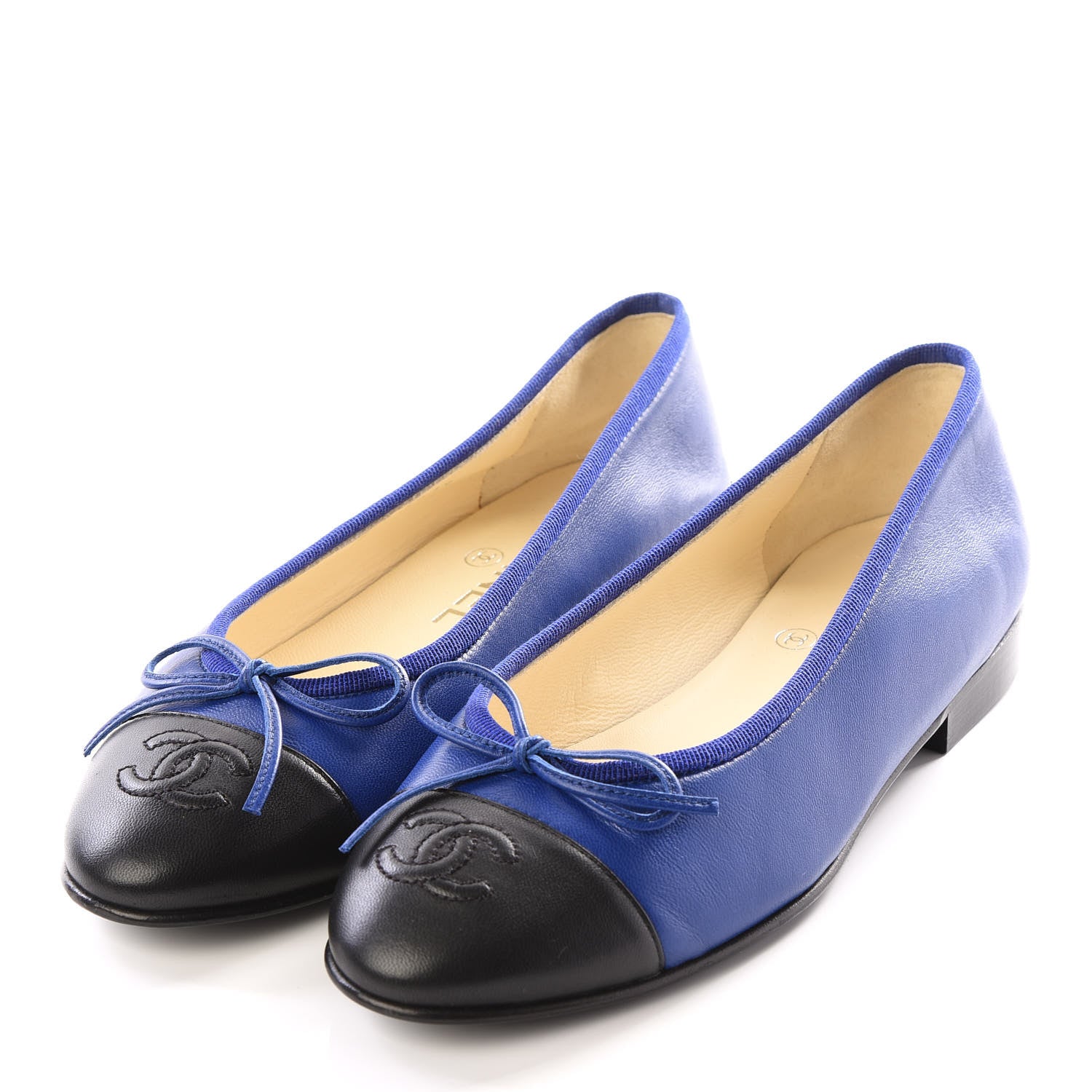 Chanel Lambskin Cap Toe CC Ballerina Flats 35 Blue Black 2 of 8