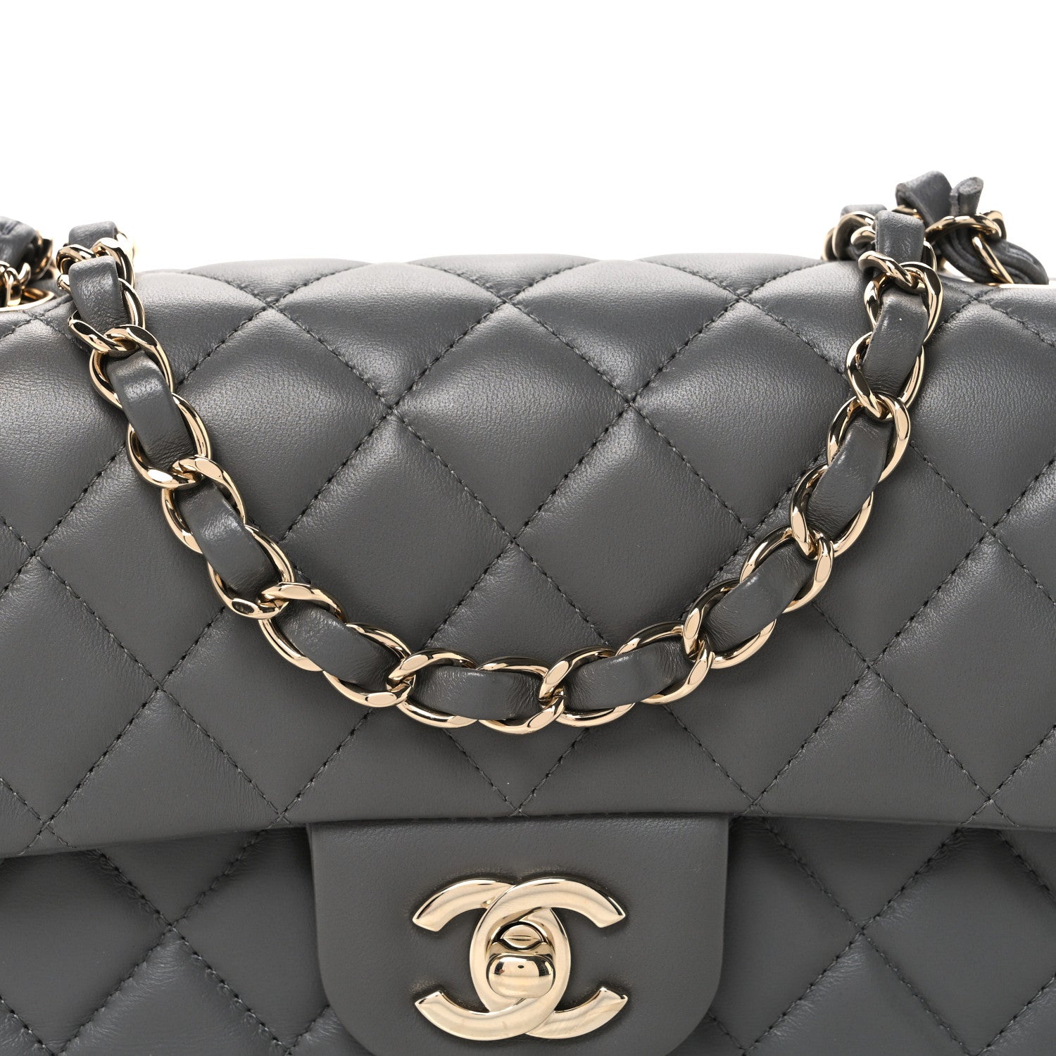 Chanel Lambskin Quilted Mini Rectangular Flap Grey 1906143