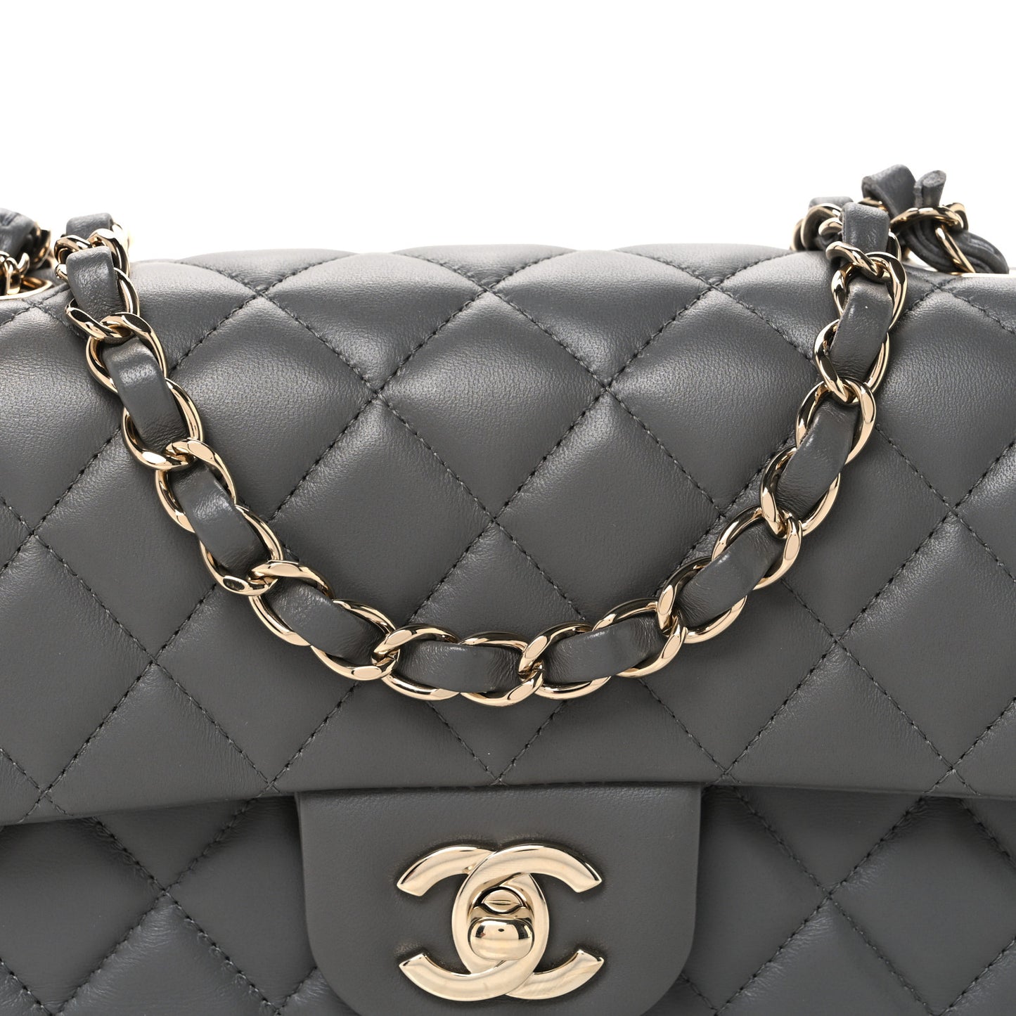 Lambskin Quilted Mini Rectangular Flap Grey