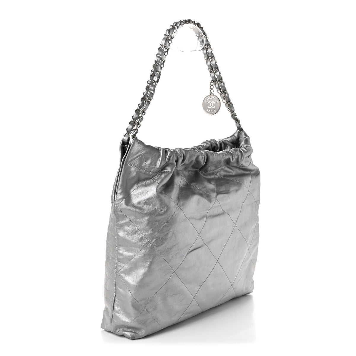 Metallic Calfskin Quilted Chanel 22 Silver