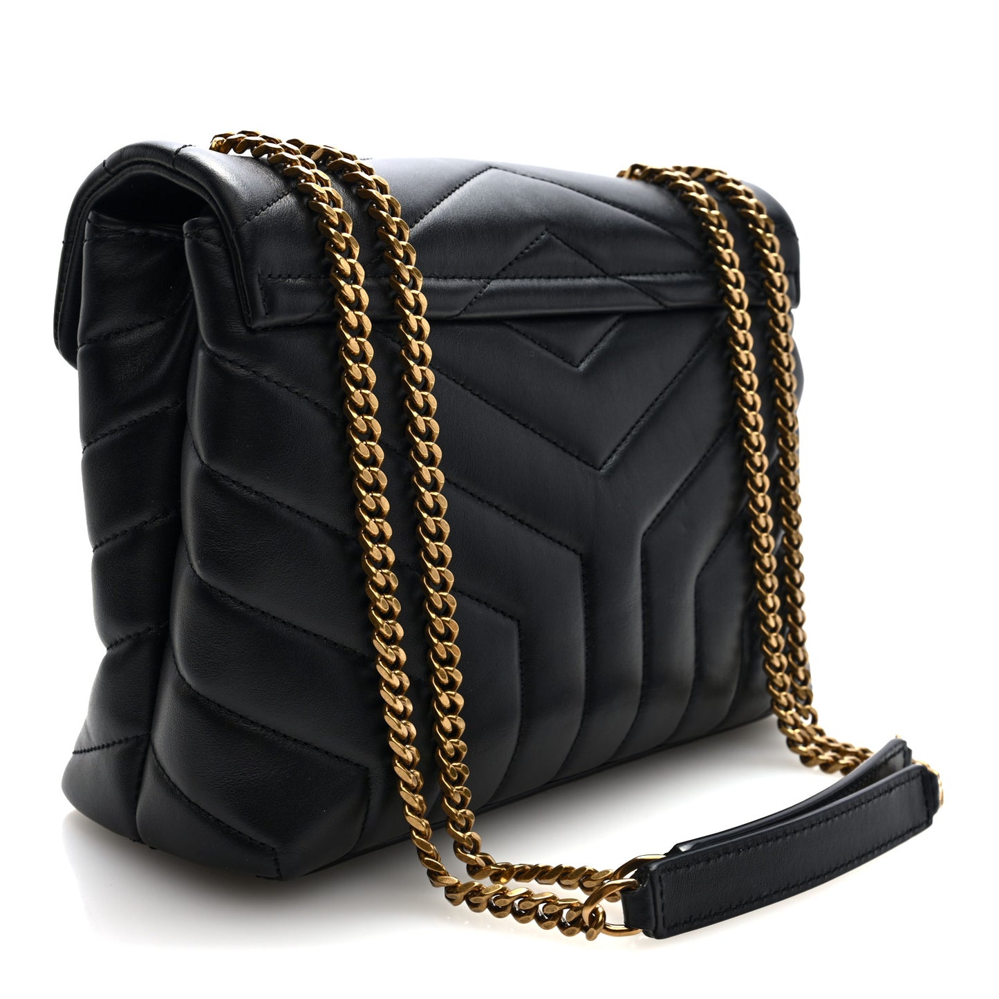 Calfskin Y Quilted Monogram Small Loulou Chain Satchel Black