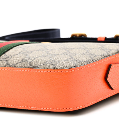 Gucci GG Supreme Monogram Textured Dollar Calfskin Web Ophidia Wristlet Shoulder Bag Beige Ebony Orange 10 of 11