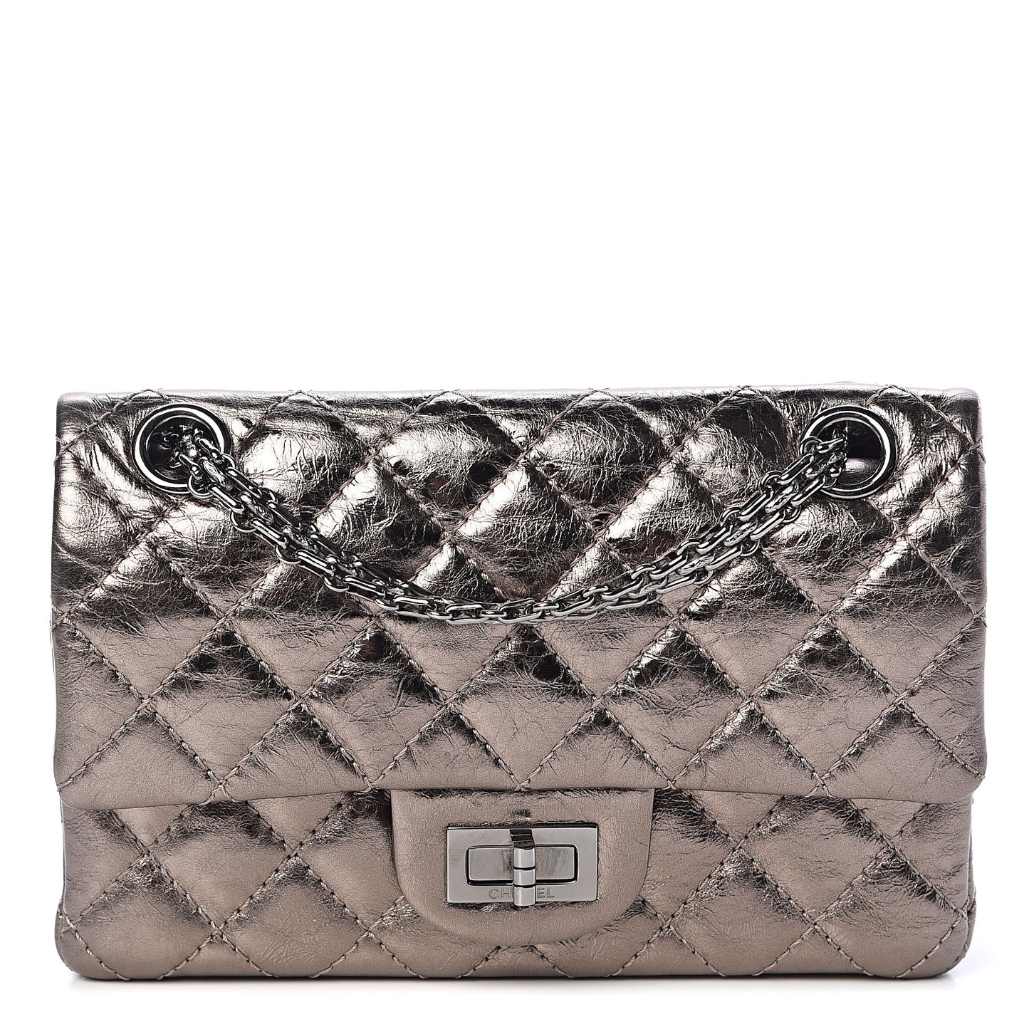 Metallic Aged Calfskin 2.55 Reissue 224 Flap Pewter