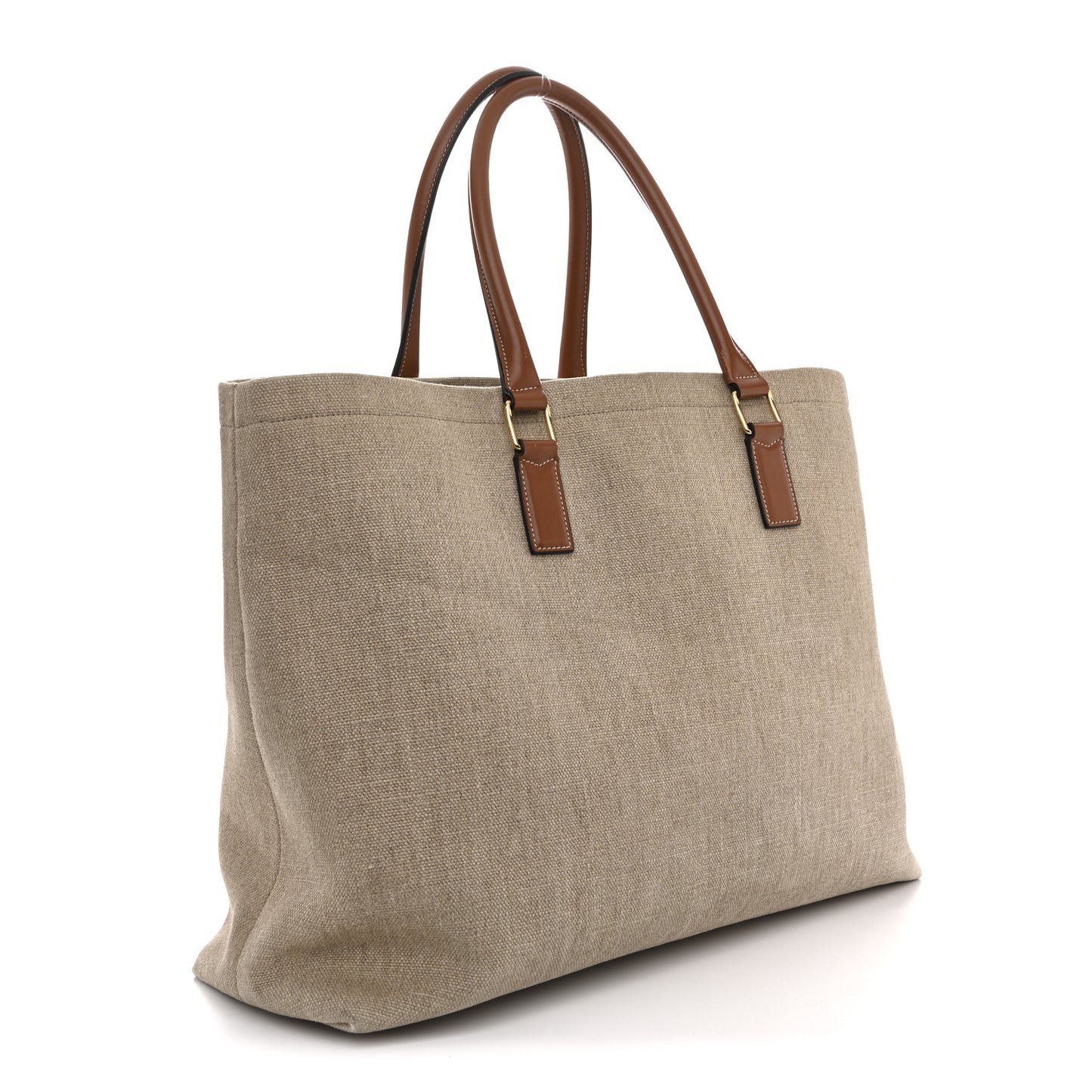 Canvas Calfskin Paris Horizontal Cabas Tan