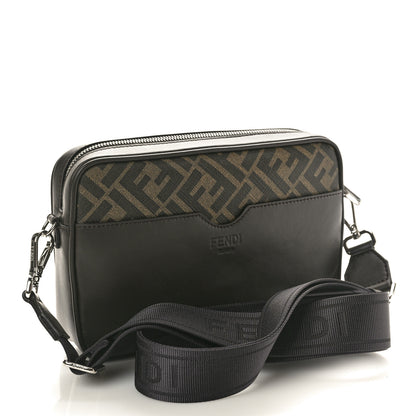 Fendi Shiny Glazed Fabric Vitello Cover FF 1974 Logo Medium Camera Case Tobacco Moro Giallo Ebano 2 of 9