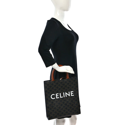 Celine Triomphe Canvas Calfskin Small Vertical Cabas Tan 2 of 9