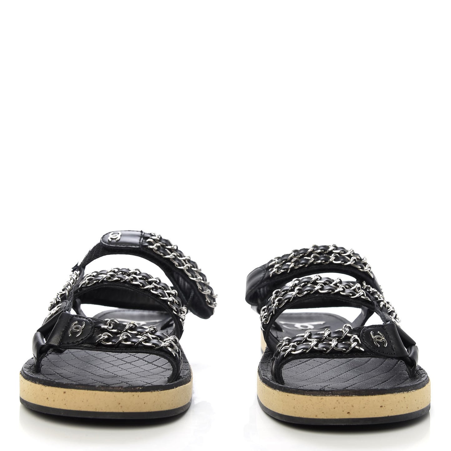 Lambskin Chain Sandals 37 Black