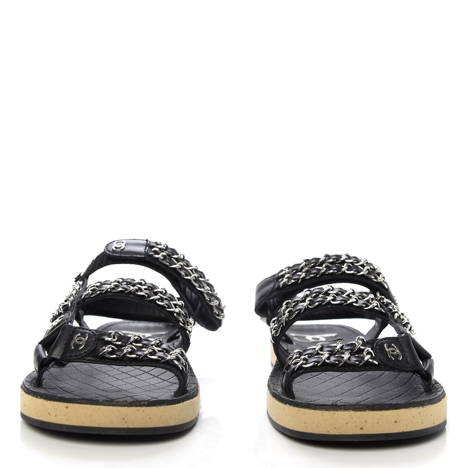 Chanel Lambskin Chain Sandals 37 Black 2 of 9