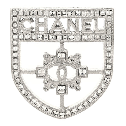 Chanel Swarovski Baguette Crystal CC Shield Brooch Silver 1 of 4