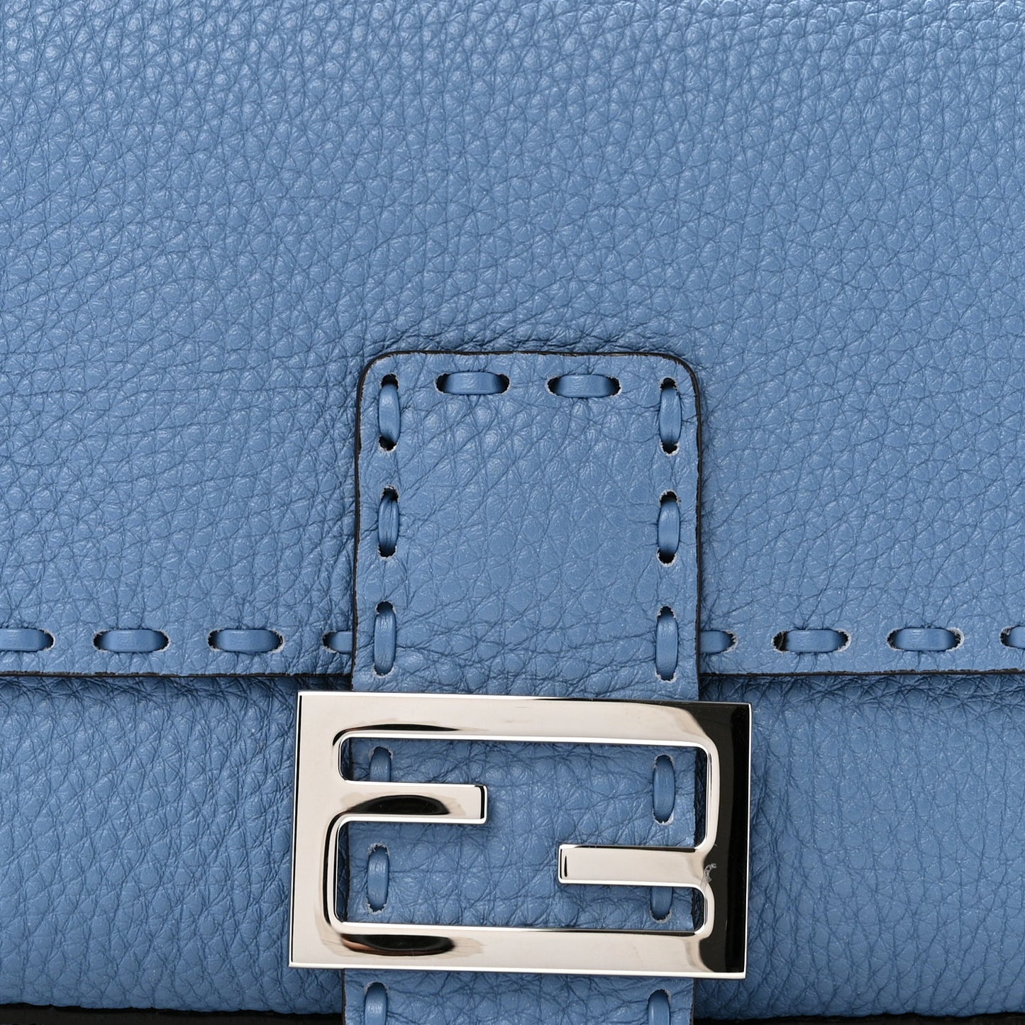 Cuoio Roma Sellerissima Nappa Sintetica Tape Stitch Baguette Placca Placca Argento Blue