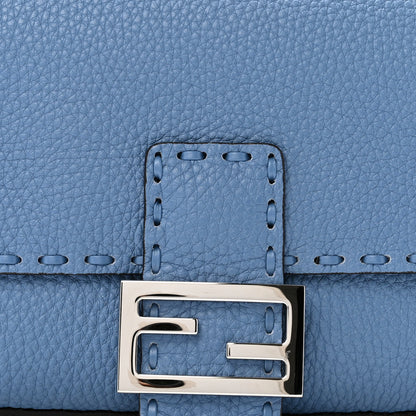 Fendi Cuoio Roma Sellerissima Nappa Sintetica Tape Stitch Baguette Placca Placca Argento Blue 8 of 15