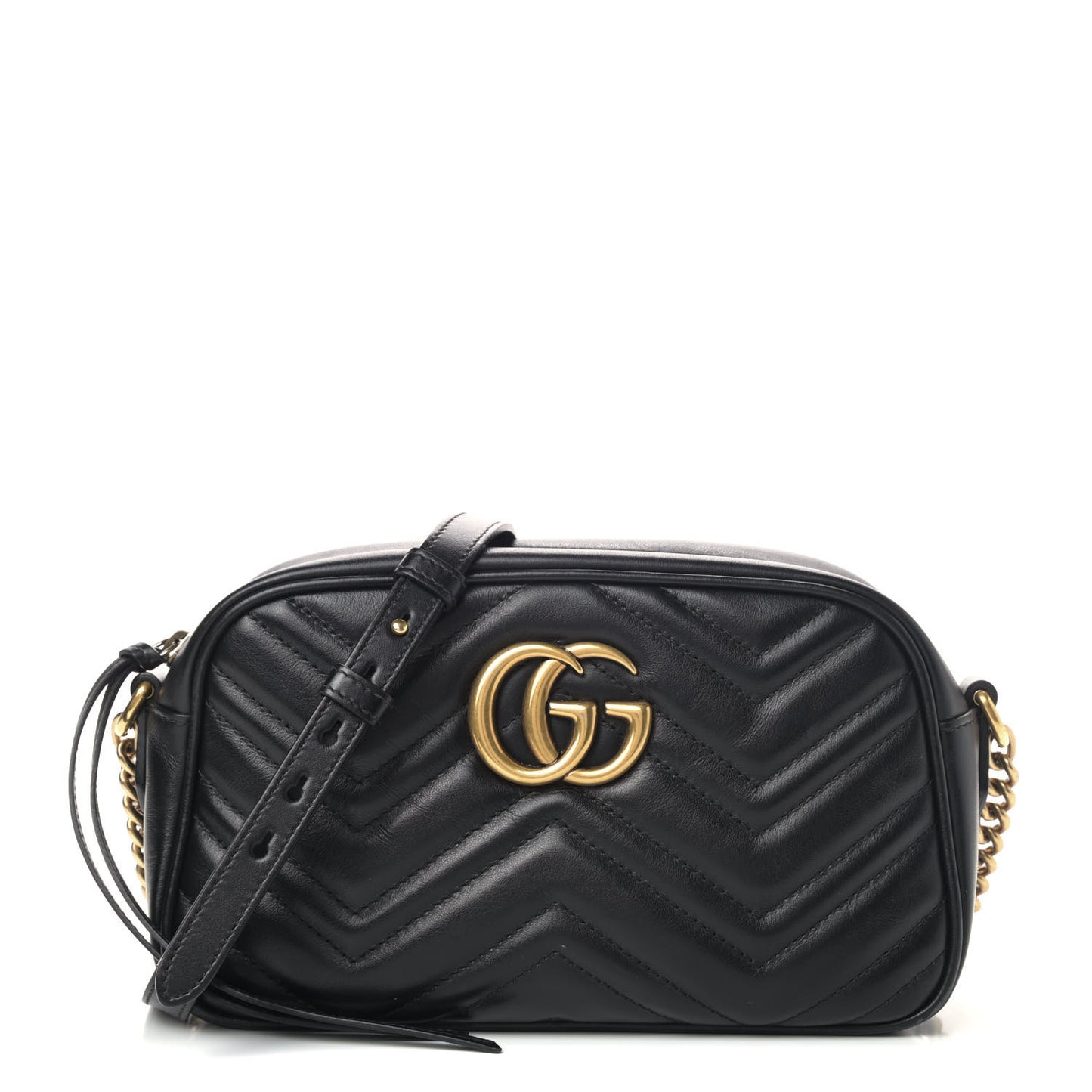 Calfskin Matelasse Small GG Marmont Chain Shoulder Bag Black