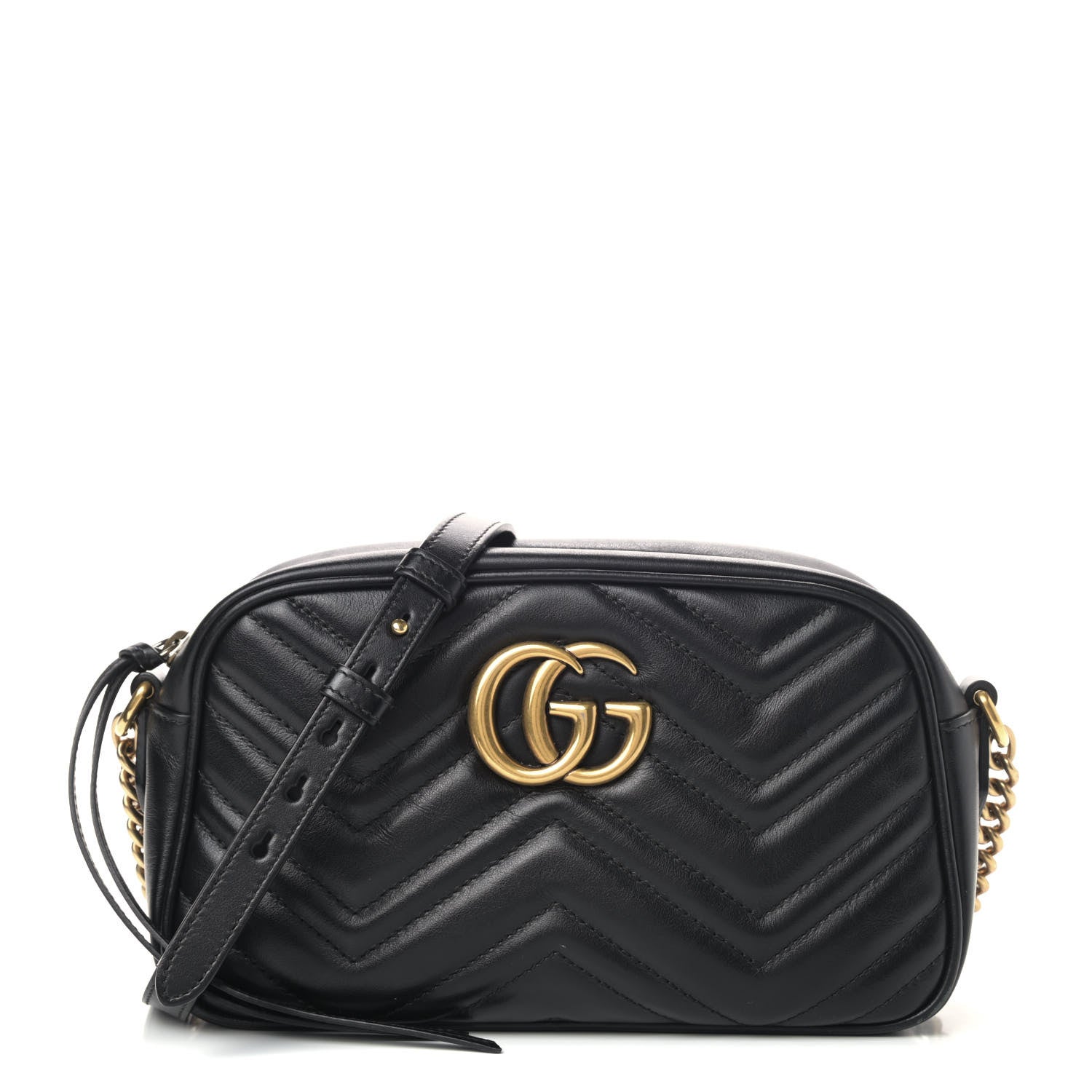Gucci Calfskin Matelasse Small GG Marmont Chain Shoulder Bag Black 1 of 8