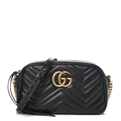Gucci Calfskin Matelasse Small GG Marmont Chain Shoulder Bag Black 1 of 8