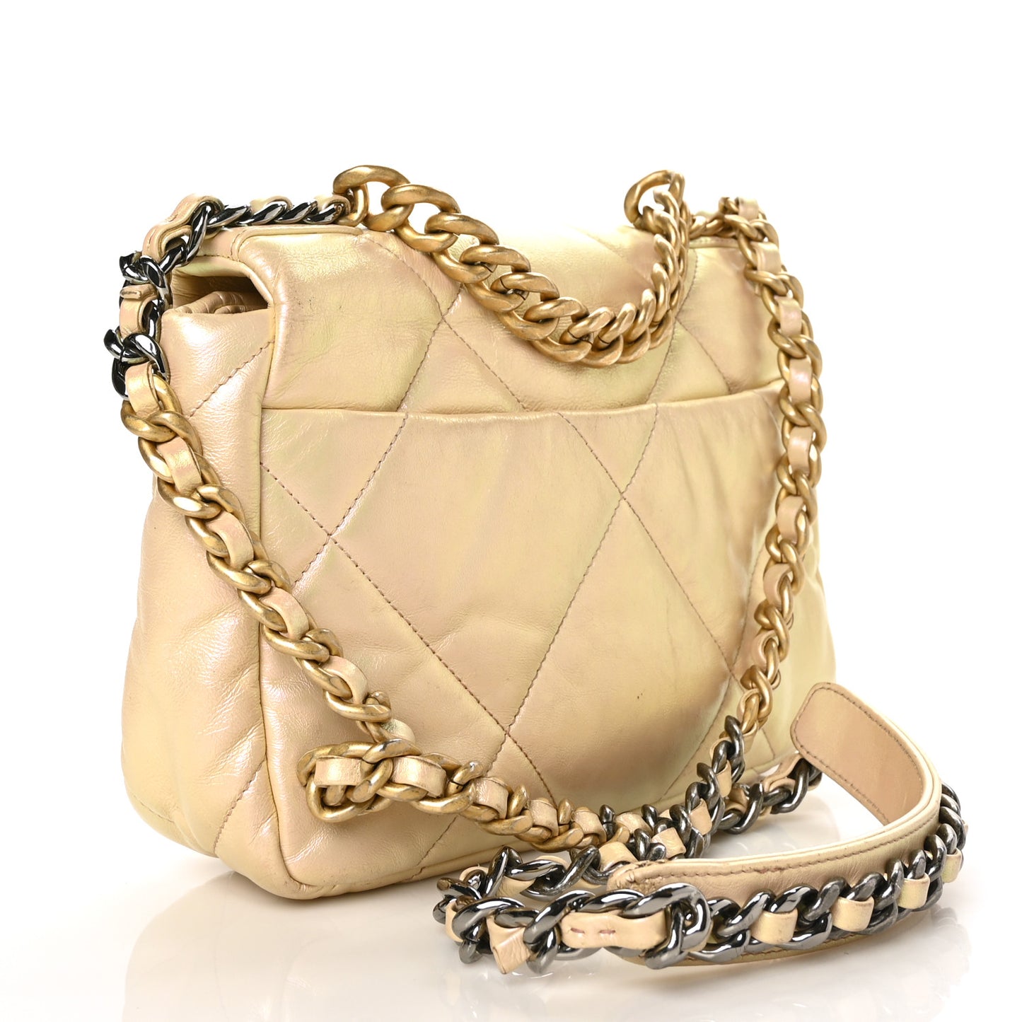 Iridescent Lambskin Quilted Medium Chanel 19 Flap Pink