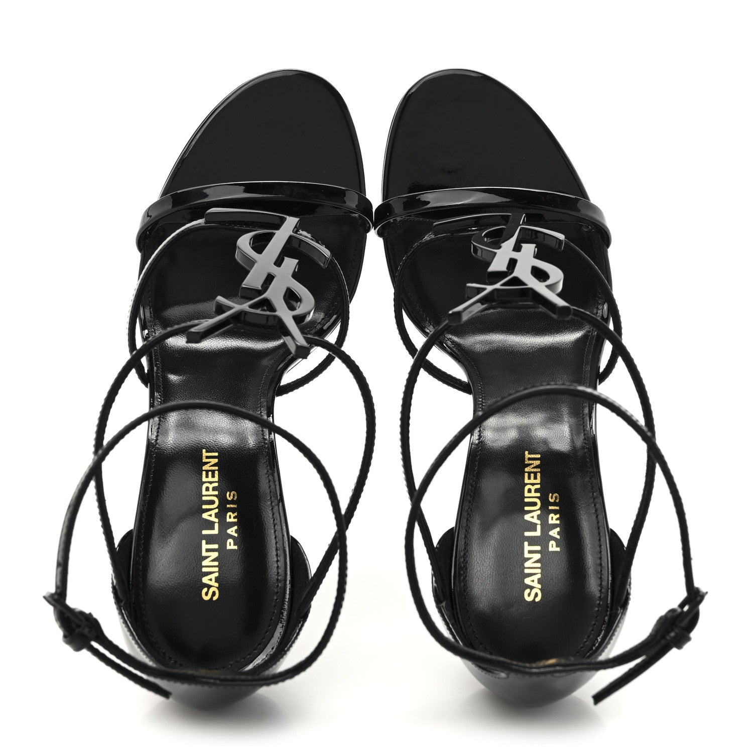 Saint Laurent Patent Cassandra 100 Ankle Strap Sandals 39.5 Black 2 of 10