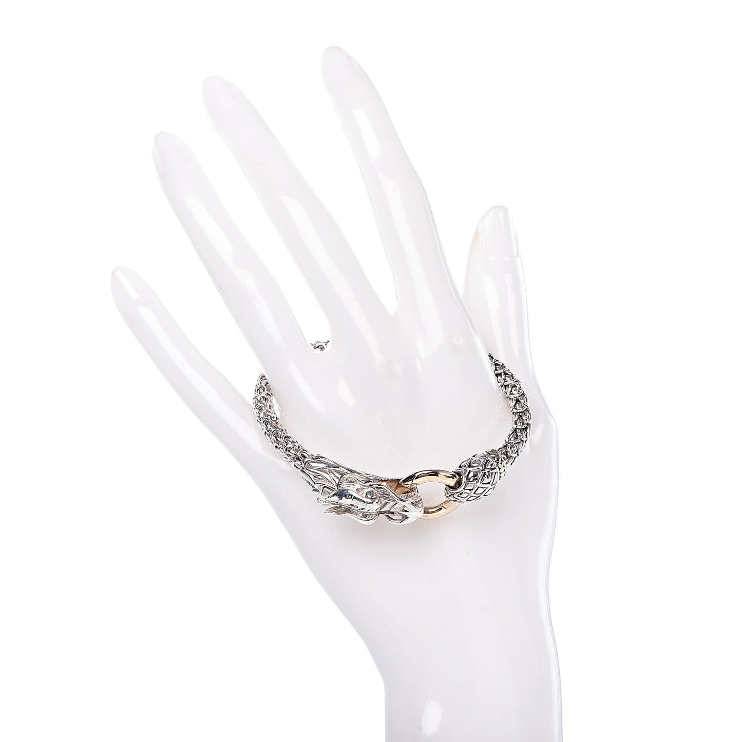 Sterling Silver 18K Yellow Gold 6mm Naga Dragon Bracelet