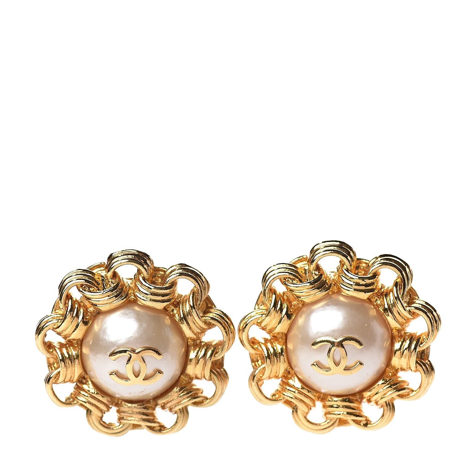 Chanel Pearl CC Clip On Earrings Gold 1 of 7
