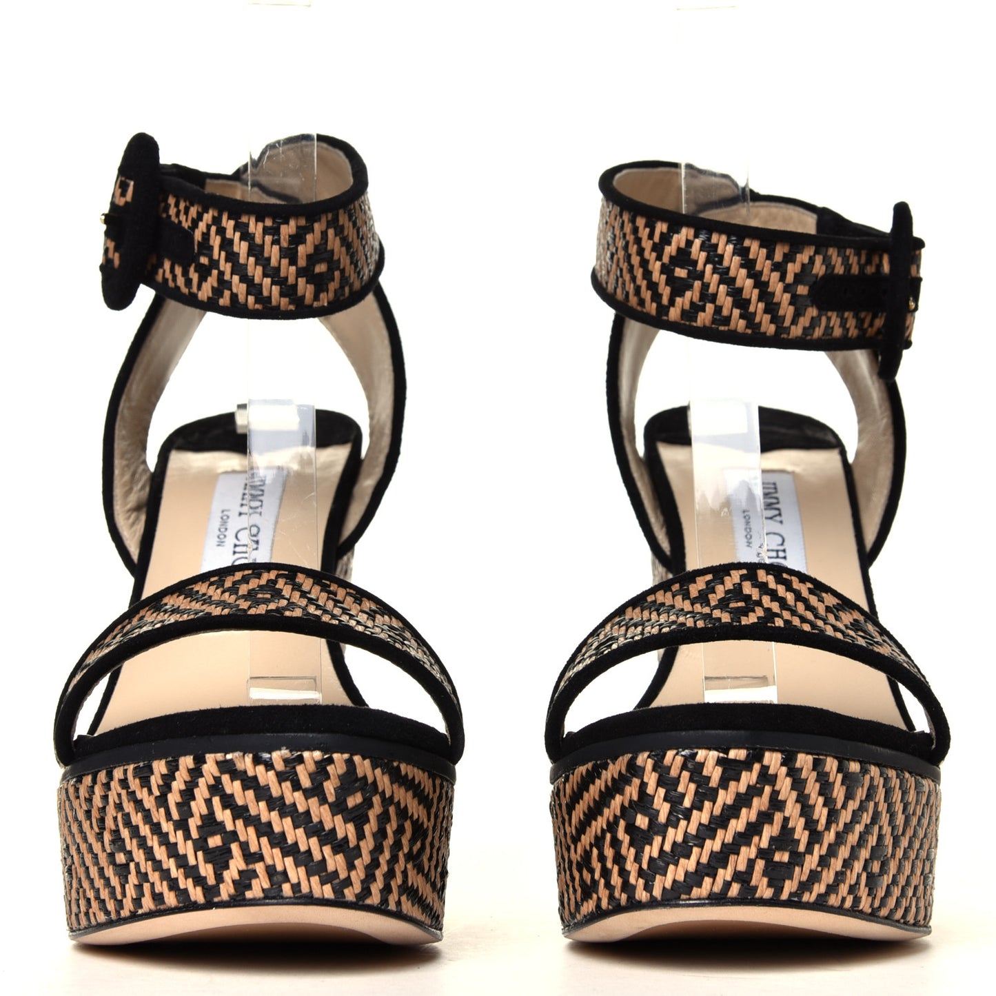 Woven Raffia Aimee 125 Platform Sandals 38.5 Black