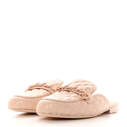 Chanel Lambskin Quilted Chain CC Mules 37.5 Light Pink 3 of 13