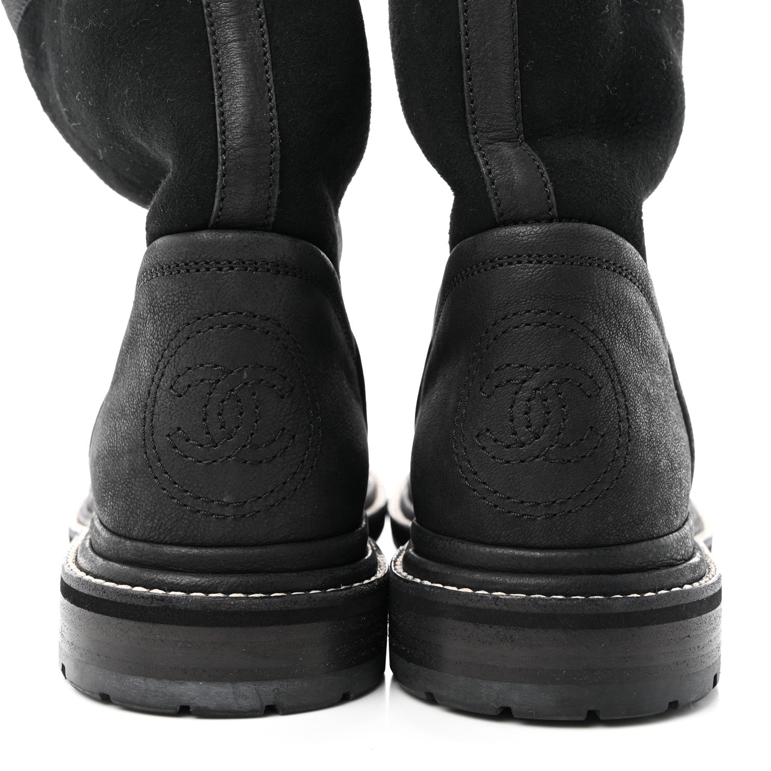 Chanel Goatskin Suede Shearling CC Short Boots 38 Black 5 of 18