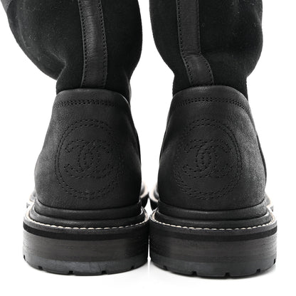 Chanel Goatskin Suede Shearling CC Short Boots 38 Black 5 of 18