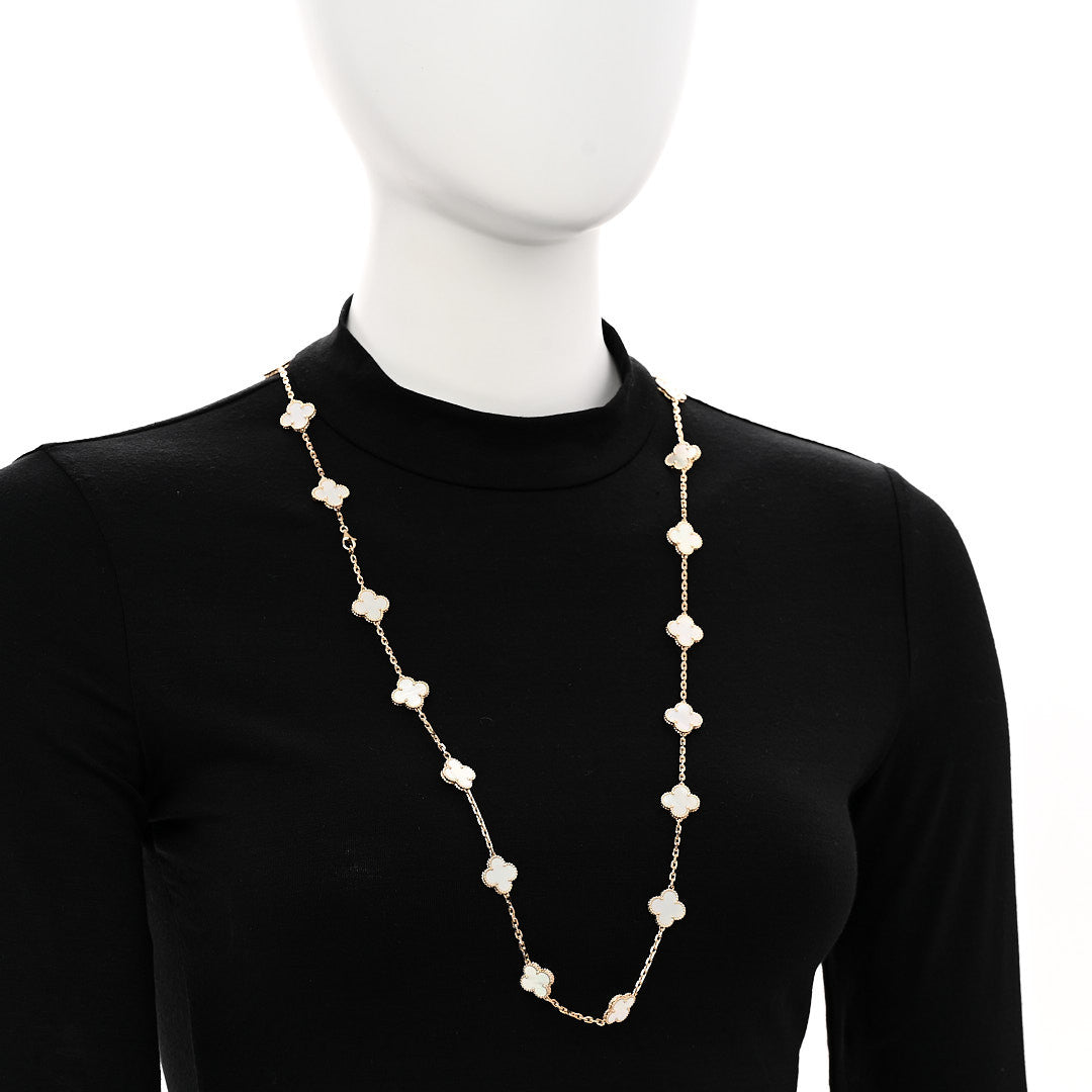 Van Cleef & Arpels 18K Yellow Gold Mother of Pearl 20 Motifs Vintage Alhambra Necklace 2 of 6