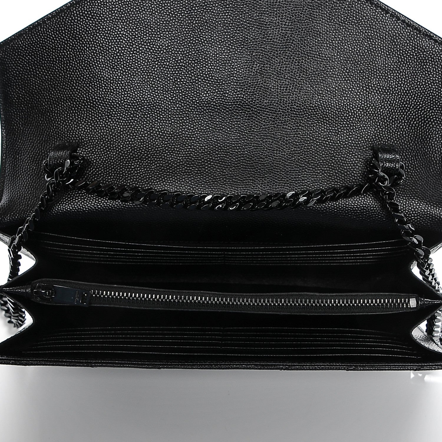 Saint Laurent Grain De Poudre Matelasse Chevron Monogram Chain Wallet Black 5 of 7