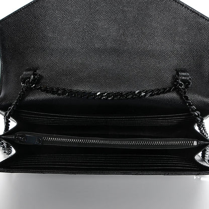 Saint Laurent Grain De Poudre Matelasse Chevron Monogram Chain Wallet Black 5 of 7